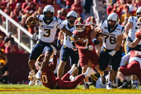 Quarterback Michael Hawkins Jr. (3) against Iowa State at Jack Trice Stadium in Ames, Iowa, on Oct. 3, 2026.