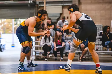 Coen Grimm wrestles a teammate at the wrestle offs on Oct. 23, 2026.