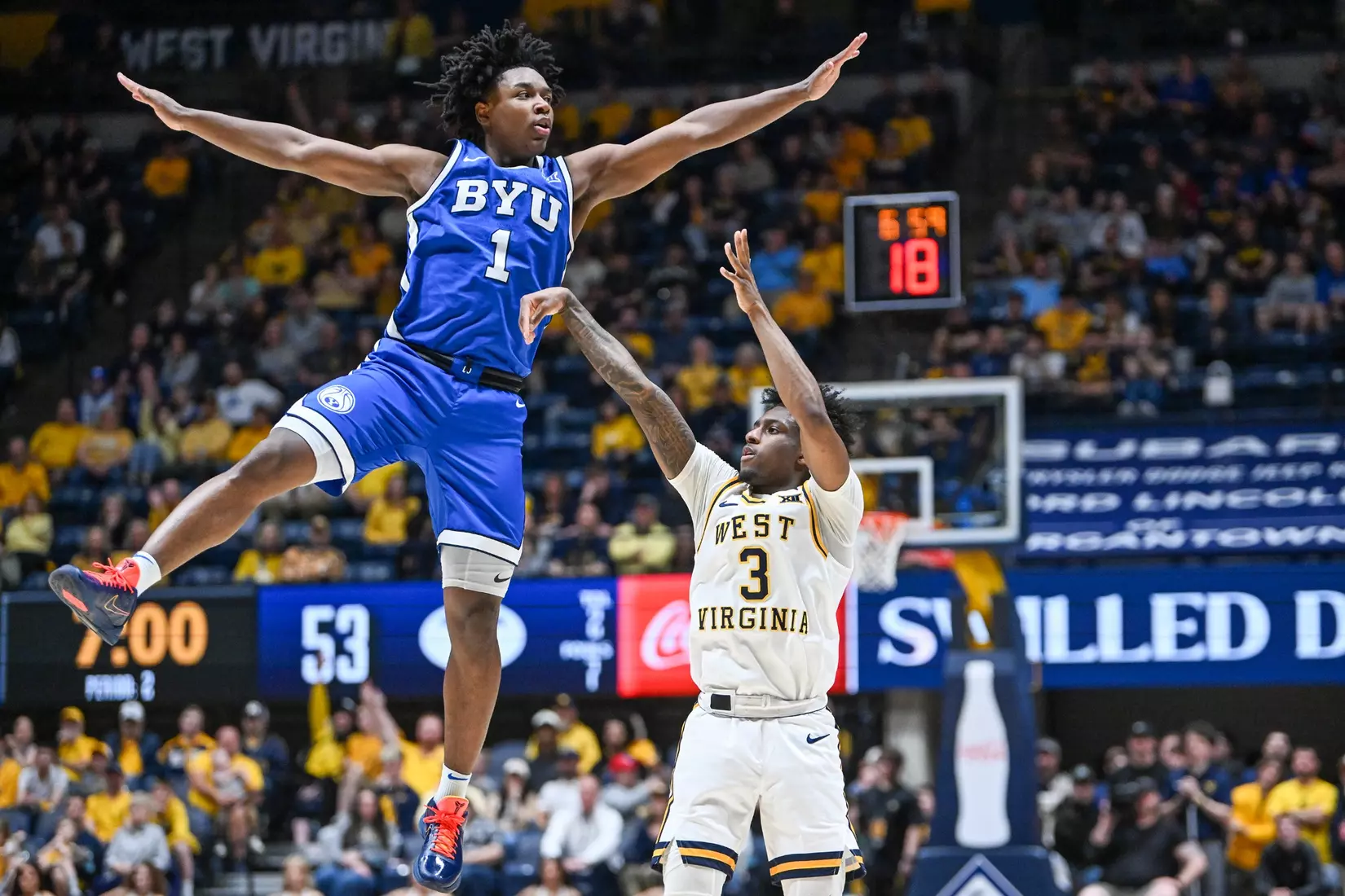 WVU men's basketball game action vs BYU Saturday, Feb. 28, 2026.