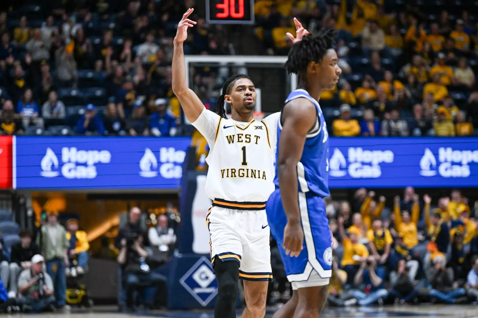 WVU men's basketball game action vs BYU Saturday, Feb. 28, 2026.