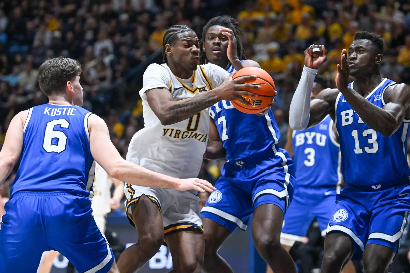 WVU men's basketball game action vs BYU Saturday, Feb. 28, 2026.