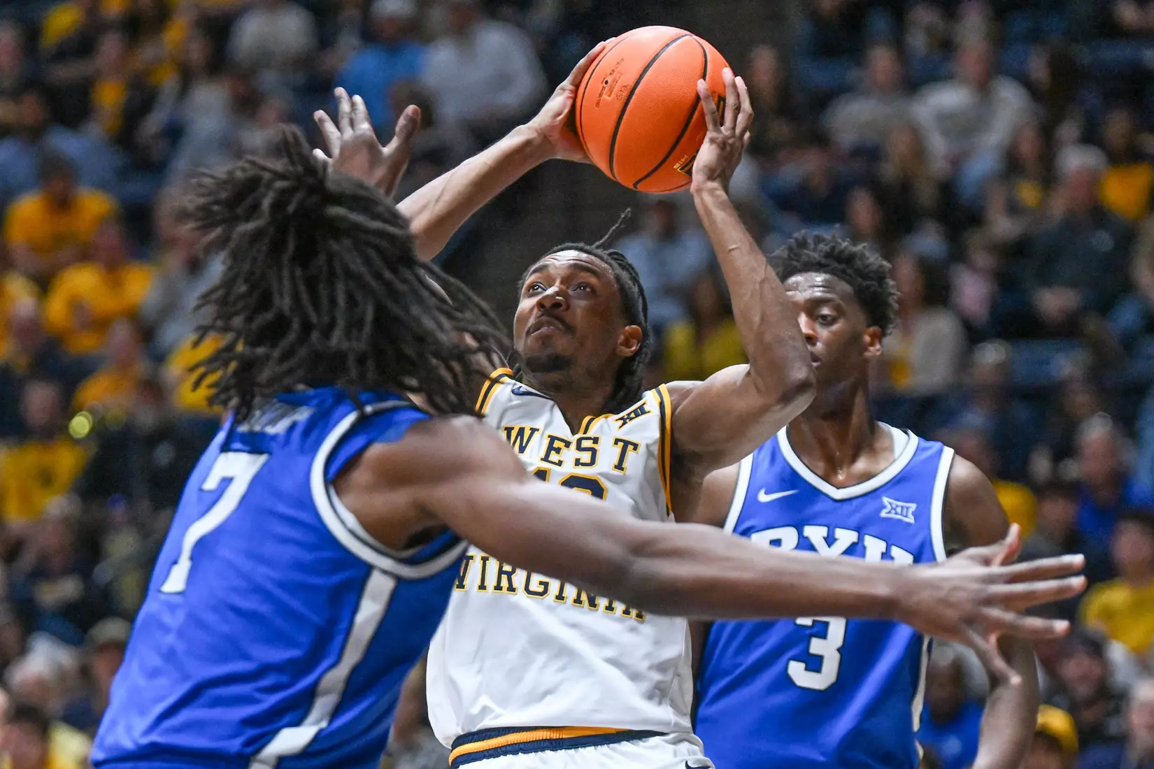 WVU men's basketball game action vs BYU Saturday, Feb. 28, 2026.