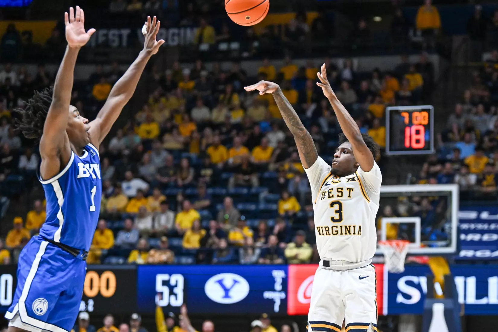 WVU men's basketball game action vs BYU Saturday, Feb. 28, 2026.