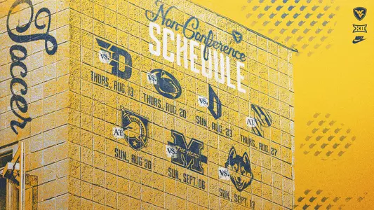 A graphic depicting the dates and opponents for the 2026 nonconference women's soccer schedule.