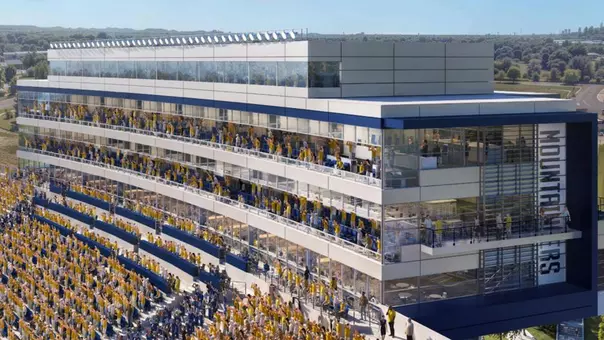 A potential rendering of what the new Milan Puskar Stadium Press Box Tower could look like when it is expected to be completed before the start of the 2028 football season.