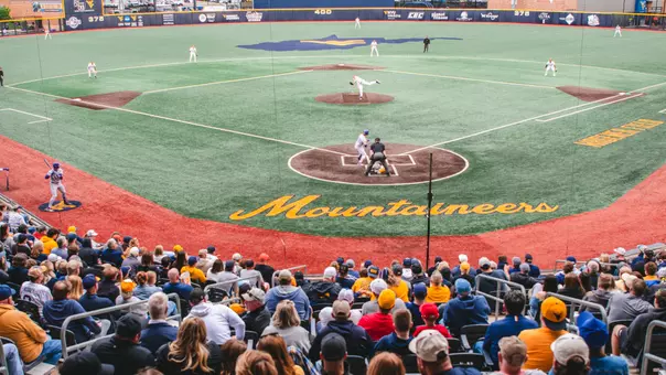 An overhead shot of Kendrick Family Ballpark during a West Virginia baseball game