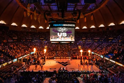 Pregame introductions before a capacity crowd at Hope Coliseum when West Virginia met Miami, Ohio for an NCAA Tournament first-round game played at Hope Coliseum on Saturday, March 21, 2026.