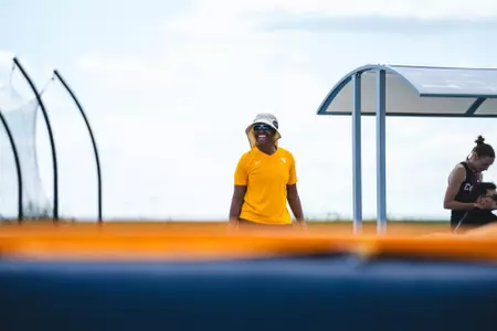 Assistant Coach Shelly-Ann Gallimore during the Mountaineer Invitational