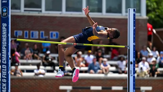 Annishka McDonald competes in the high jump at the NCAA East First Round in Lexington, Kentucky