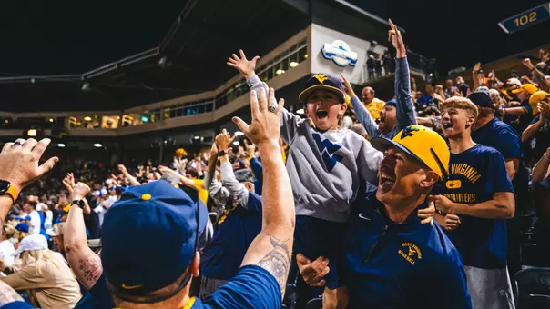 West Virginia fans celebrate the Mountaineers' walk-off, 6-5 victory over Kentucky in the deciding game of the Morgantown Regional played at Kendrick Family Ballpark on Monday, June 1, 2026.