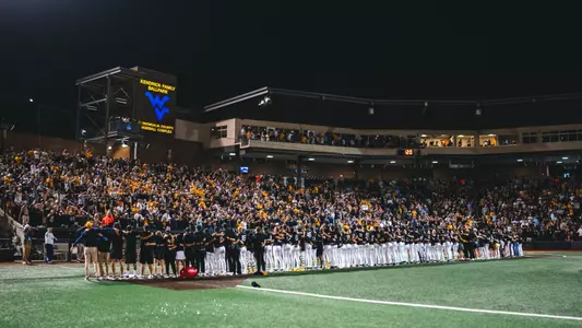 WVU baseball players sing Country Roads after winning the NCAA Morgantown Regional.