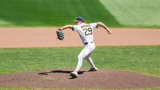Reese Bassinger throws a pitch against North Carolina in the College World Series