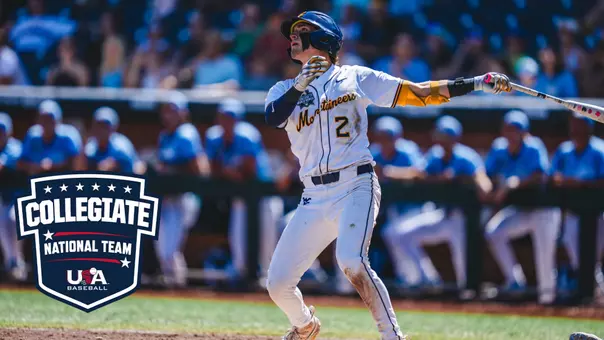 Gavin Kelly takes a swing against UNC with the Team USA Collegiate National Team Logo featured