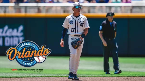 Matt Ineich in the College World Series with the Orlando Baseball Classic logo