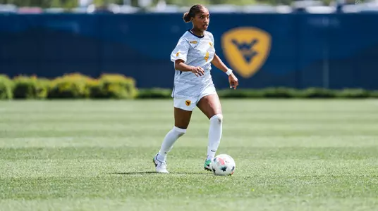 Saige Wimes scans the field during WVU's match against Duquesne
