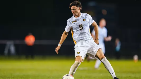 Nacho Martinez controls the ball for WVU men's soccer in a game against Georiga State