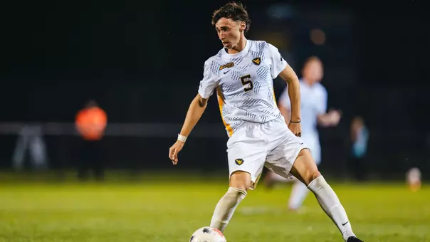 Nacho Martinez controls the ball for WVU men's soccer in a game against Georiga State