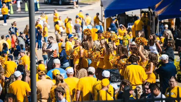 West Virginia fans wear gold for Gold Rush on Aug. 30, 2025, in Morgantown, W.Va.