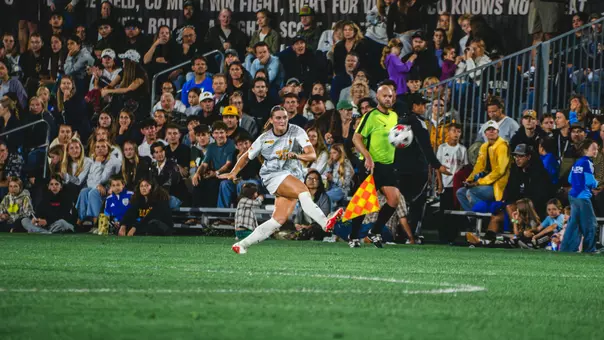 Mia Paugh kicks a ball during a match at Colorado on Sept. 24.
