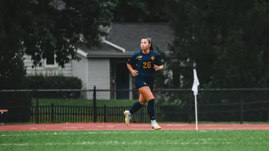 Sophia Nickel runs down the field in a match at Iowa State on Sept. 27.