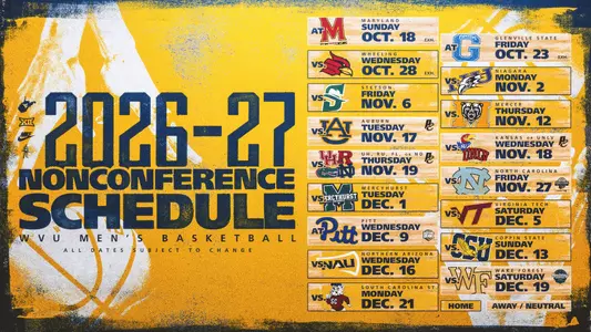 A graphic of WVU's 2026-27 men's basketball nonconference schedule