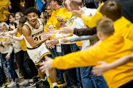 Wyoming Menâ??s Basketball vs Fresno State on March, 4, 2022 at the Arena-Auditorium in Laramie, Wyo. The Cowboys beat the Bulldogs 68-64 in an overtime thriller for the season finale. Photo by Kyle Spradley