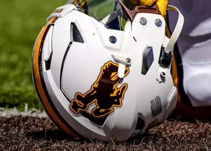 Sept 3, 2022; Laramie, WY, USA; Wyoming Cowboys helmet against the Tulsa Golden Hurricanes at War Memorial Stadium. Mandatory Credit: Troy Babbitt-UW Media-Athletics