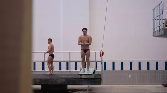 Bruno Grau diving on the 1-meter board at MPSF Championships