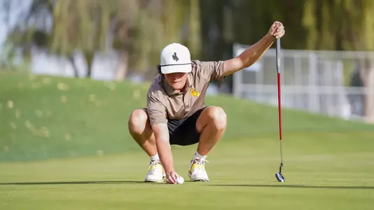 Kellen Ball lines up a putt during Day 1 of the Cowboy Classic in Maricopa, Arizona