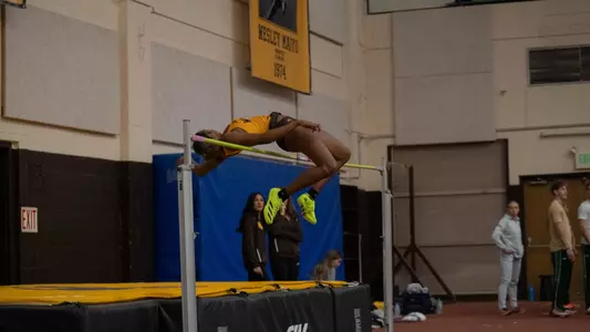Koi Adderley clearing the bar in the high jump at the Wyoming Power Meet