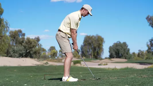 Brody Leid sets up on the tee box during Round 3 of the Cowboy Classic