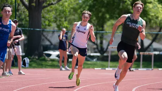 Jackson Aydelott running the school 400-meter record in a One Wyoming Jersey at Doug Max Invite
