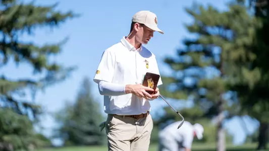 Brody Leid looks at his scorecard during Round 1 of the Ram Masters Invite at the Fort Collins Country Club