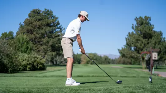 Kellen Ball tees it up during Round 1 of the Ram Masters Invite at the Fort Collins Country Club