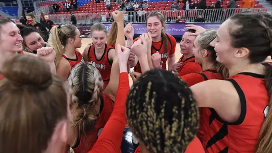 YSU Women's Basketball celebrates its win at Robert Morris