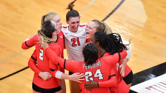 YSU celebrates a point in its win over Idaho on Aug. 26, 2022