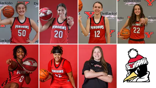 2023-24 YSU Women's Basketball Signees - Sarah Baker, Hayden Barrier, Danielle Cameron, Sophia Gregory, Erica King, Jayda Mosley and Van Tassell.