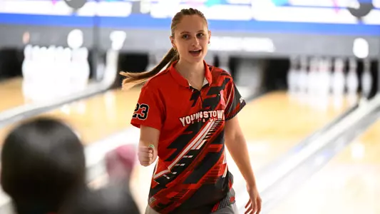 Amy Chrzanowski celebrates a strike at the 2025 Chelsea Gilliam Penguin Classic on Oct. 17, 2025.
