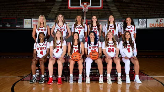 2025-26 YSU Women's Basketball team photo taken on Sept. 18, 2025.
