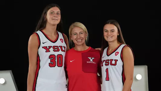 YSU Women's Basketball Head Coach Melissa Jackson with signees Evelyn McKnight and Kaitlyn Turinsky