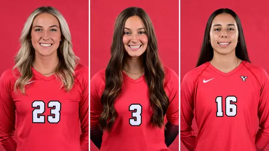Headshots of Youngstown State volleyball players Abbie Householder, Maria Insana and Gabriela Machin