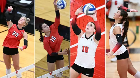 Photos of YSU's Volleyball All-Horizon League selections - Abbie Householder, Gabriela Machin, Kameron Blizniak and Layne Graffice.
