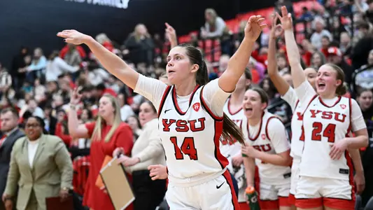 Casey Santoro follows through a 3-point shot attempt against Thiel on Nov. 3, 2025.