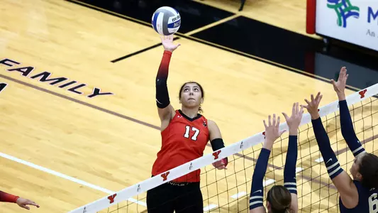 Presley Stokes goes up for an attack against Akron on Sept. 18, 2025. Photo by Bryson Chavez.