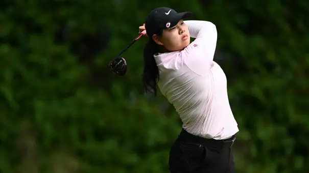 Neeranuch Prajunpanich hits a tee shot for YSU during the Roseann Schwartz Invitational on Aug. 31, 2026 (Photo by Robert Hayes)