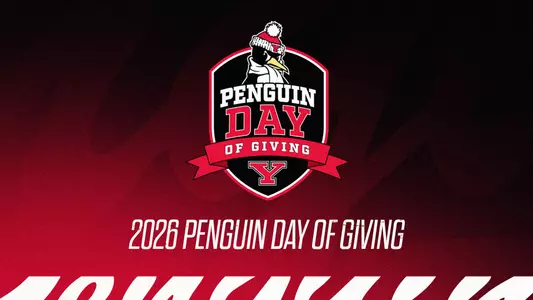 Penguin Day of Giving logo on a red to black gradient background