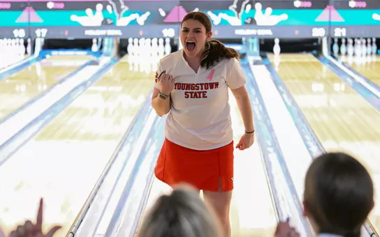 Kara Beissel celebrates a strike for Youngstown State at the Chelsea Gilliam Penguin Classic on Oct. 17, 2026.