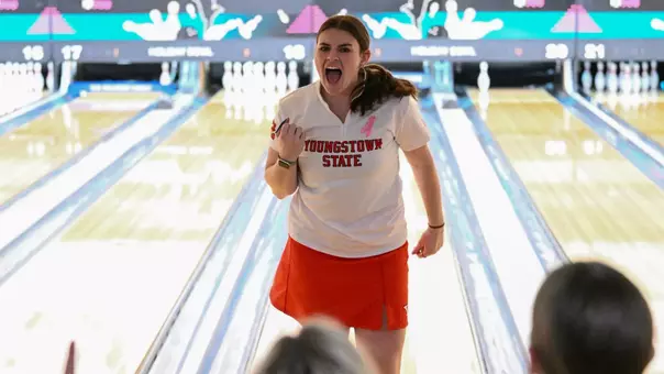 Kara Beissel celebrates a strike for Youngstown State at the Chelsea Gilliam Penguin Classic on Oct. 17, 2026.