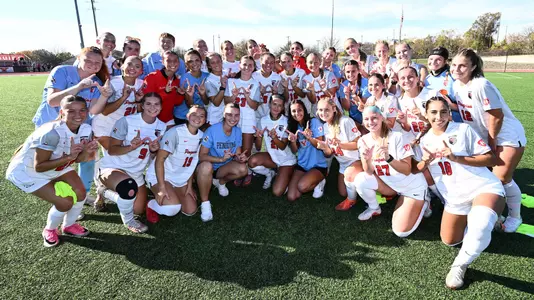 The YSU women's soccer team poses for a celebratory photo after defeating IU Indy on Oct. 25, 2026