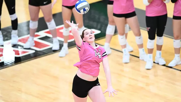 Wrigley Takats serves during YSU's match against NIU on Oct. 23, 2026.